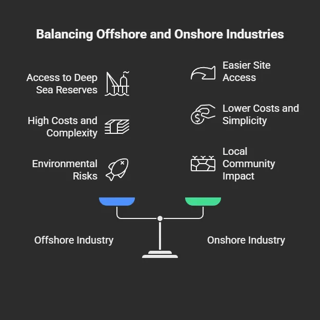 advantages and disadvantages of offshore and onshore industries
