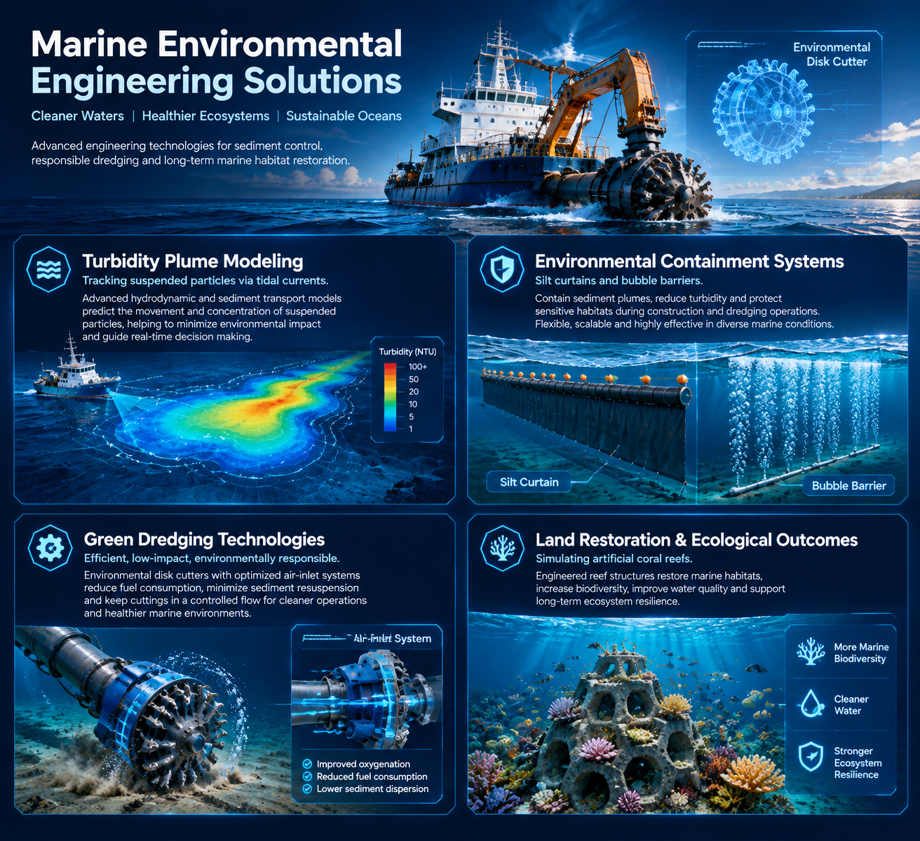 Specialized animations visualize mitigation strategies in a scientific and visual format: